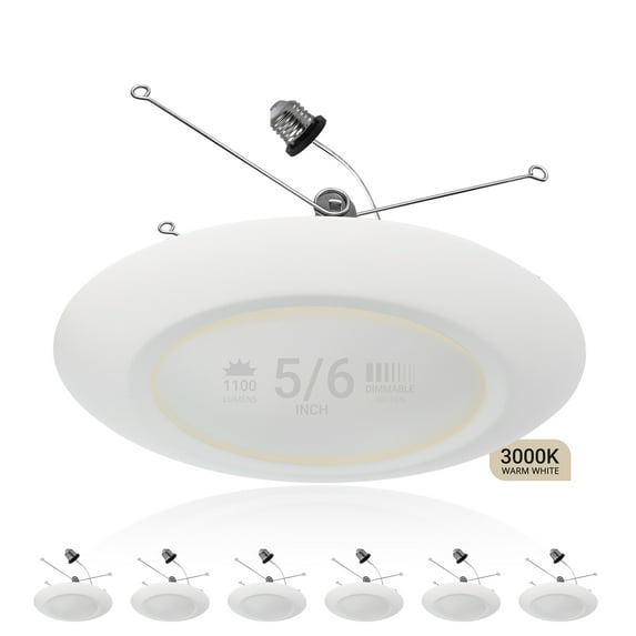 NuWatt 5/ 6'' LED Recessed Retrofit Low Profile Disk Downlights, E26 Base, 3000K Warm White, 6PK
