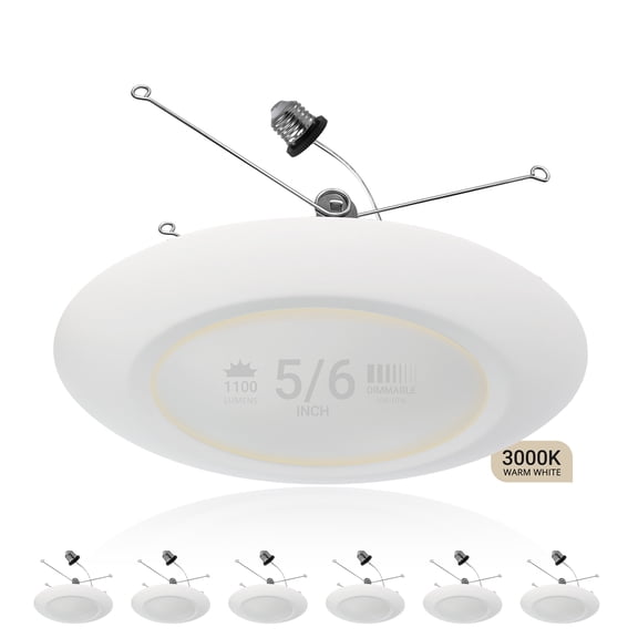 NuWatt 5/ 6'' LED Recessed Retrofit Low Profile Disk Downlights, E26 Base, 3000K Warm White, 6PK
