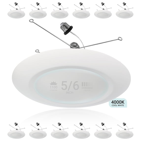 NuWatt 5/ 6'' LED Recessed Retrofit Low Profile Disk Downlights, E26 Base, 4000K Cool White, 12PK
