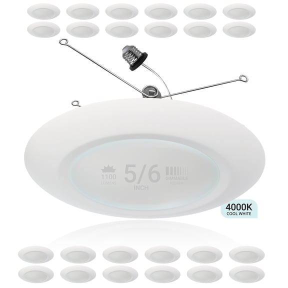 NuWatt 5/ 6'' LED Recessed Retrofit Low Profile Disk Downlights, E26 Base, 4000K Cool White, 24PK