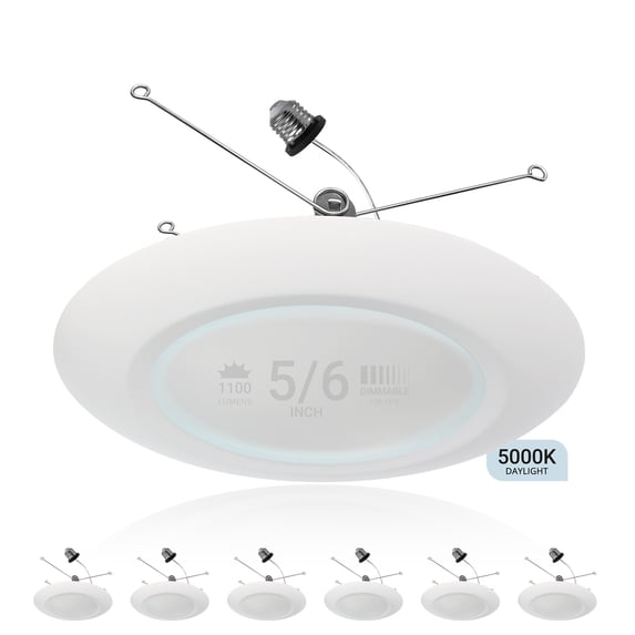 NuWatt 5/ 6'' LED Recessed Retrofit Low Profile Disk Downlights, E26 Base, 5000K Daylight, 6PK