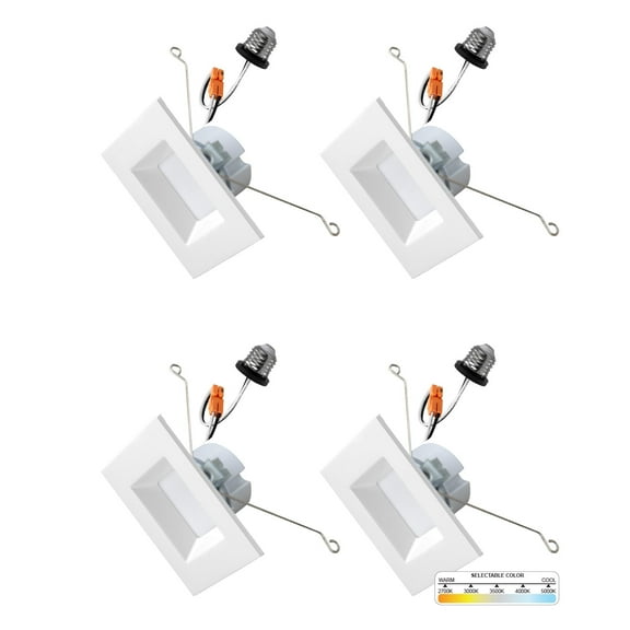 NUWATT 4 Pack, 5/6 Inch Retrofit LED Square Recessed Lighting, 5CCT 2700K/3000K/3500K/4000K/5000K Selectable, 1100 Lumens 14W, Dimmable 5/6" Square Downlight, 6in Square Can Light, Wet Rated, ETL, T2