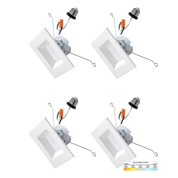 NUWATT 4 Pack, 5/6 Inch Retrofit LED Square Recessed Lighting, 5CCT 2700K/3000K/3500K/4000K/5000K Selectable, 1100 Lumens 14W, Dimmable 5/6" Square Downlight, 6in Square Can Light, Wet Rated, ETL, T2