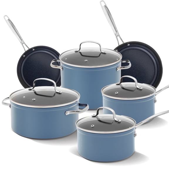 Nuwave 10 Piece Induction Compatible Duralon Blue Ceramic Non-Stick Cookware Set, Cozy Blue