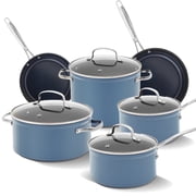 Nuwave 10 Piece Induction Compatible Duralon Blue Ceramic Non-Stick Cookware Set, Cozy Blue