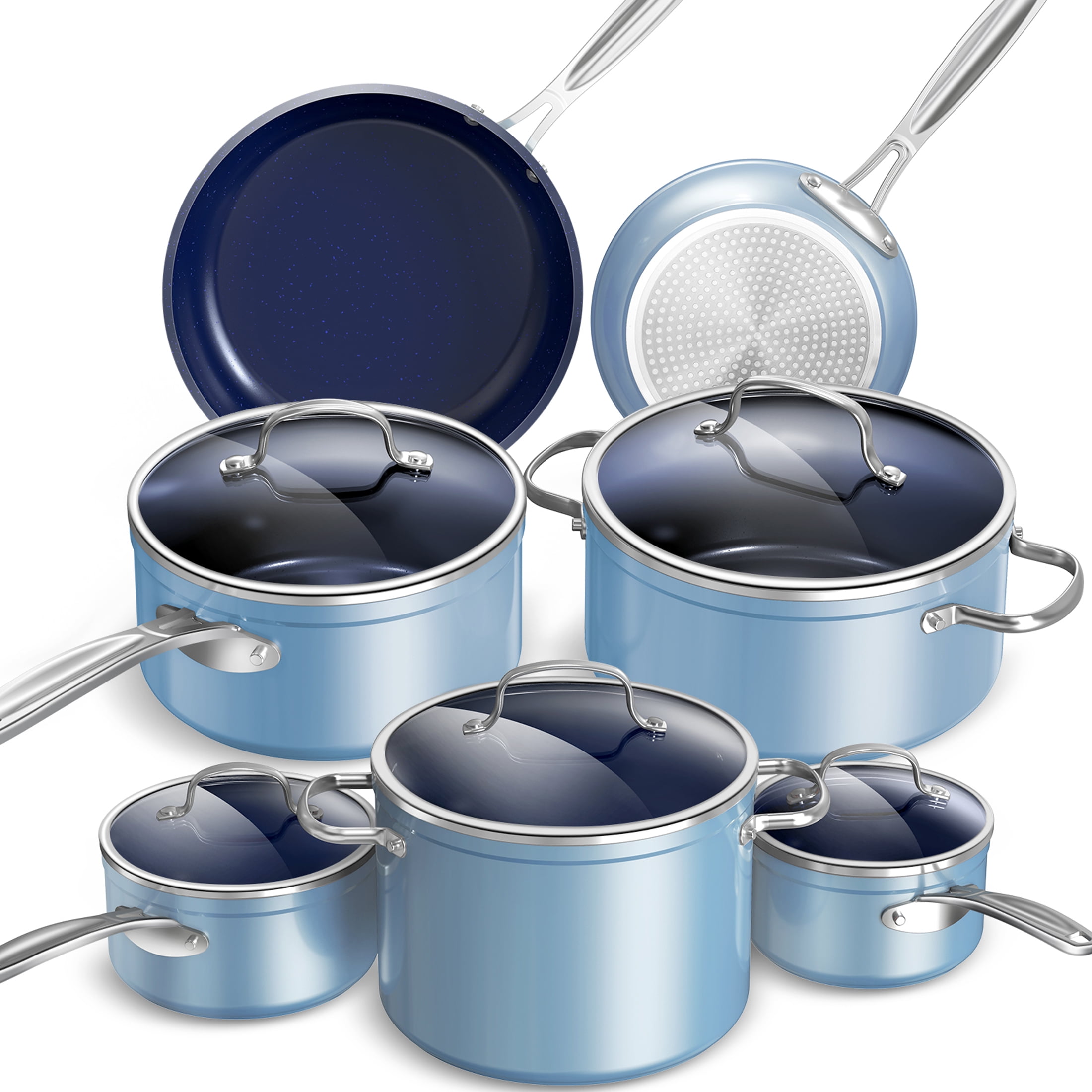 NuWave Duralon Blue 12 Piece Ceramic Non-Stick Cookware Set - Grey