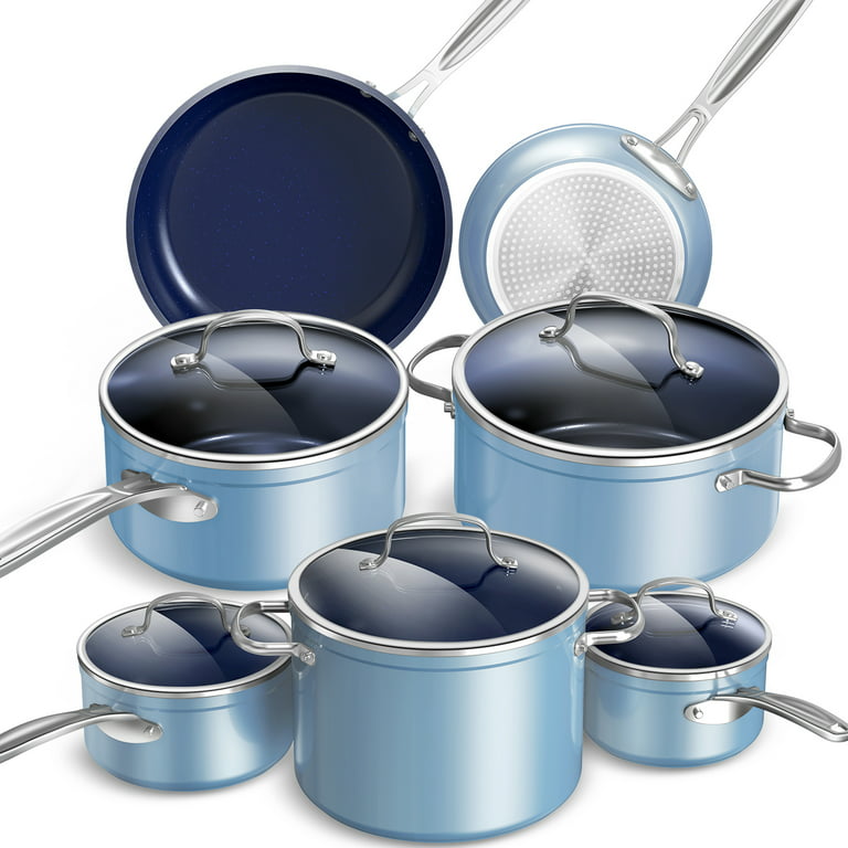 Nuwave 7pc Cookware Set Healthy Duralon Blue Ceramic Nonstick Coated,  Diamond Infused Scratch-Resistant, PFAS Free, Oven Safe, Induction Ready 