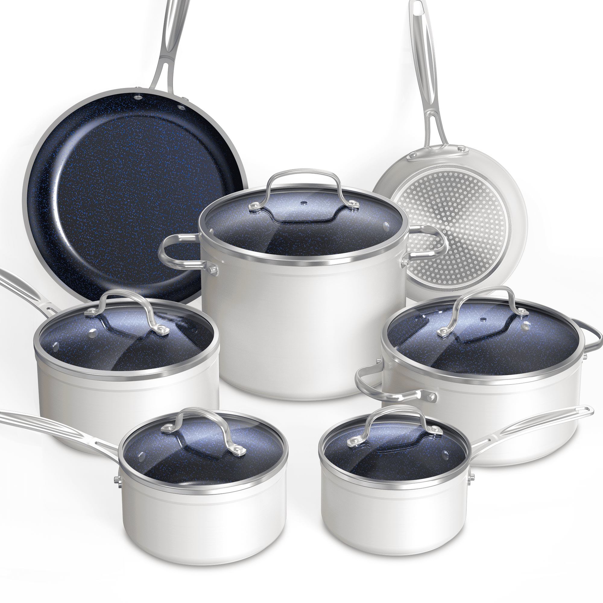  Nuwave Healthy Duralon Blue Ceramic Nonstick Coated 9pc Cookware  Set, Scratch-Resistant Diamond Infused, PFAS Free, Induction Ready & Evenly  Heats, Oven Safe, Tempered Glass Lids: Home & Kitchen