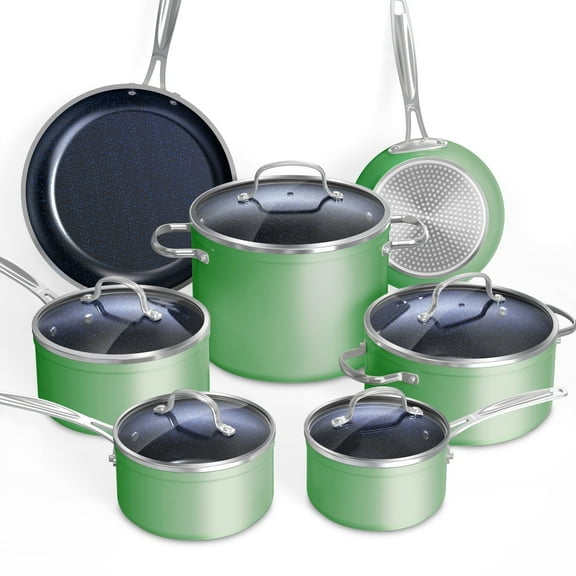 NuWave 12pc Nonstick Cookware Set, Lightweight Pots and Pans Set works on All Cooktops, Rosemary Green, Induction, Non-stick
