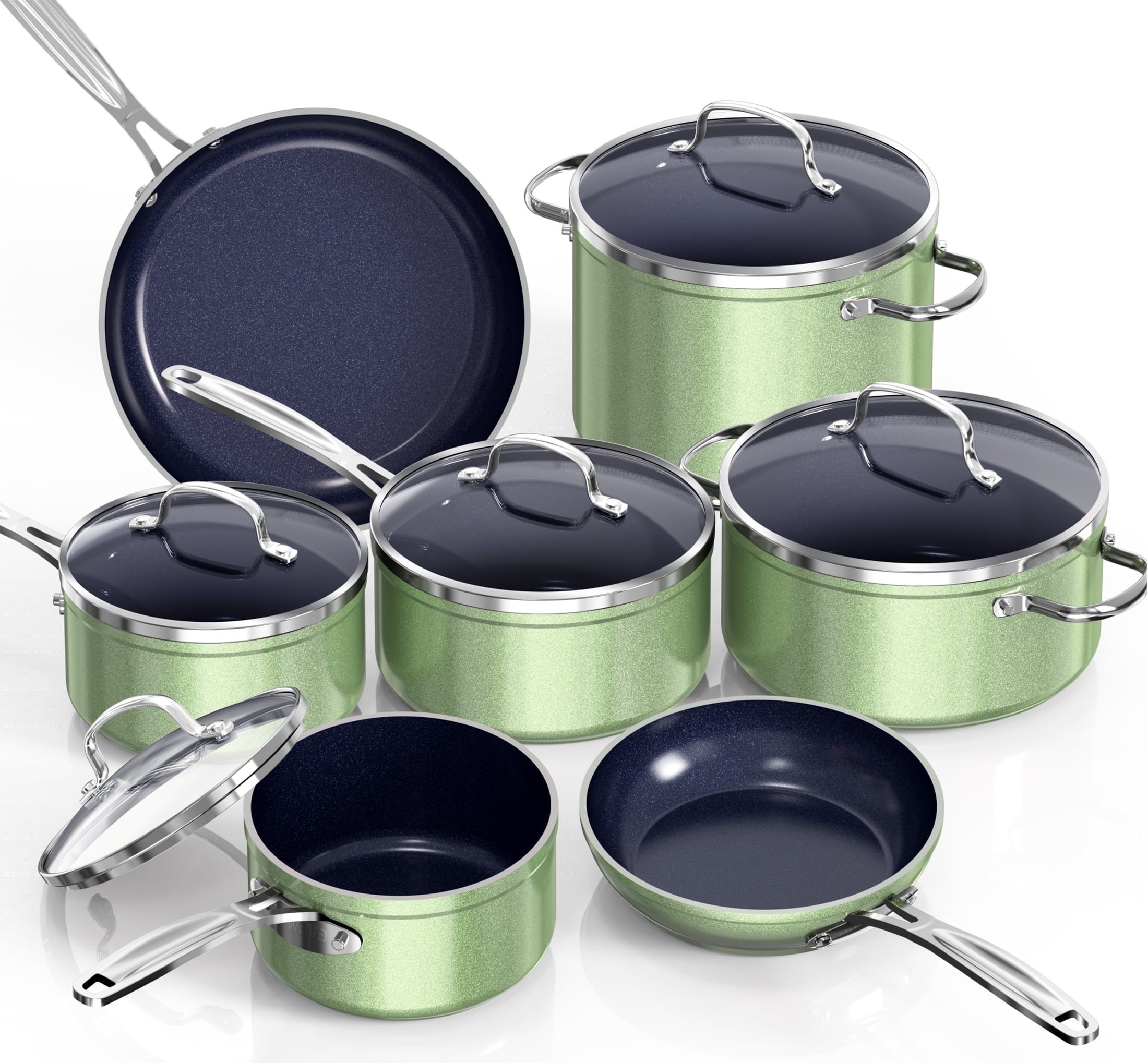 NuWave 12pcs NonStick Cookware Set, Healthy Duralon Blue Ceramic Pots