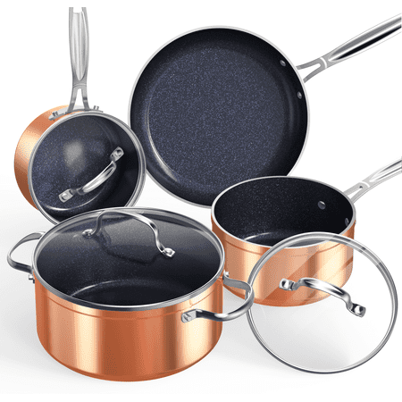 Nuwave 7pc Non Stick Cookware Set, G10 Healthy Duralon Blue Glass Lid with Pots, Pans & Works on All Cooktops, Ceramic, Non-stick, Rustic Copper