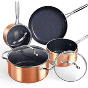 Nuwave 7pc Non Stick Cookware Set, G10 Healthy Duralon Blue Glass Lid with Pots, Pans & Works on All Cooktops, Ceramic, Non-stick, Rustic Copper