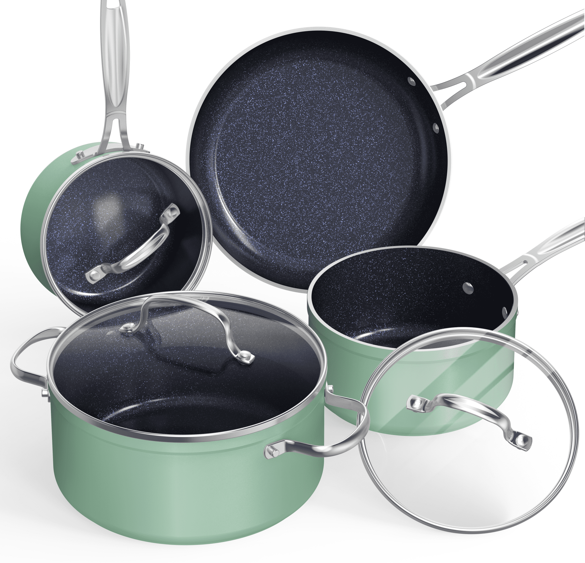 NuWave 7pc Non Stick Cookware Set, G10 Healthy Duralon Blue Glass Lid