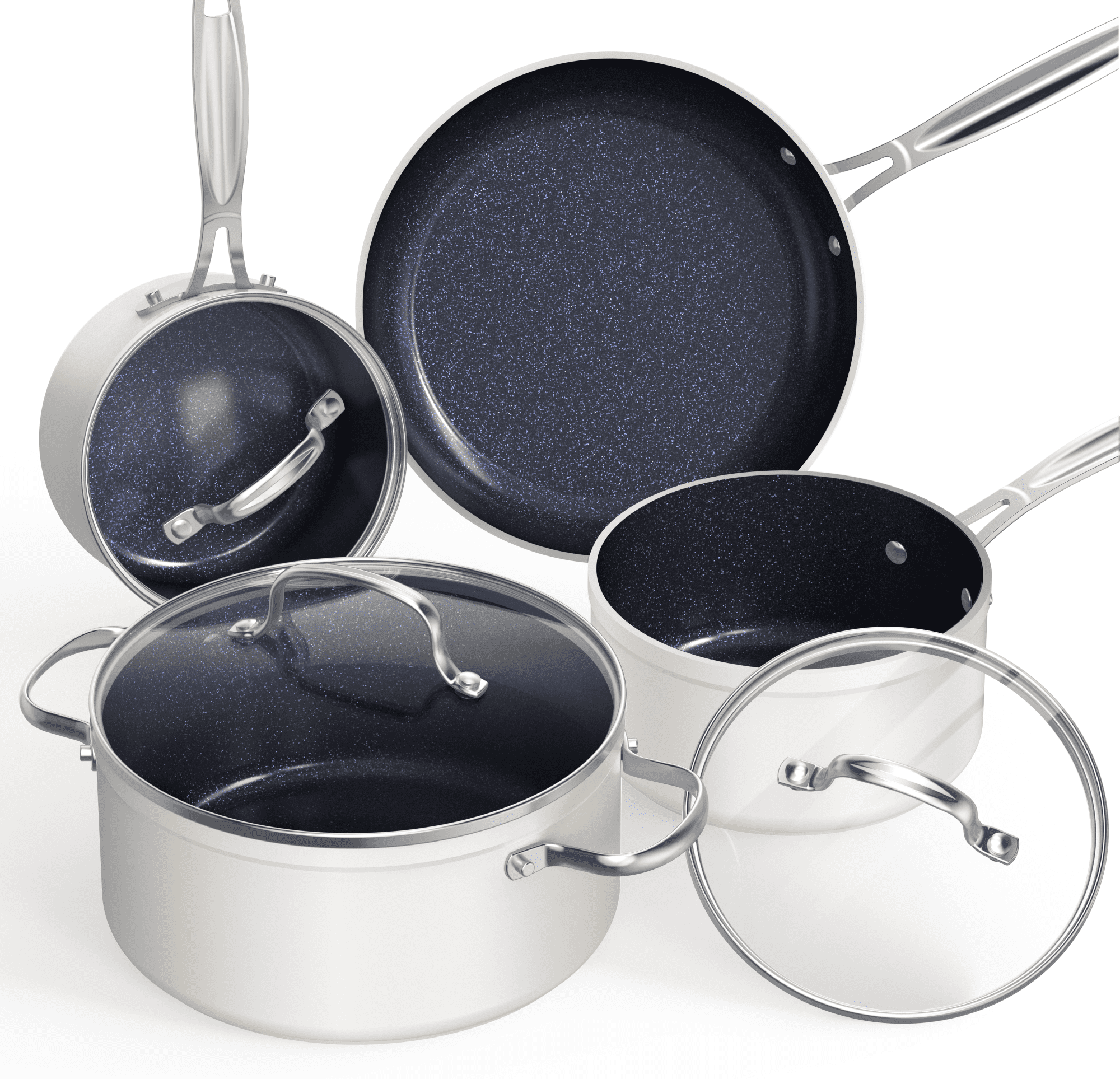 NuWave 7pc Non Stick Cookware Set, G10 Healthy Duralon Blue Glass Lid