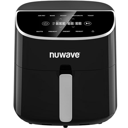 Nuwave 8QT Air Fryer Plus, Smart Digital Touchscreen and 50°F~400°F in Precise 5°, 5 Cook Functions, 100 Presets & 50 Memory, Brio Air Fryer Powerful 1800W for Quick and Easy Meals, Black