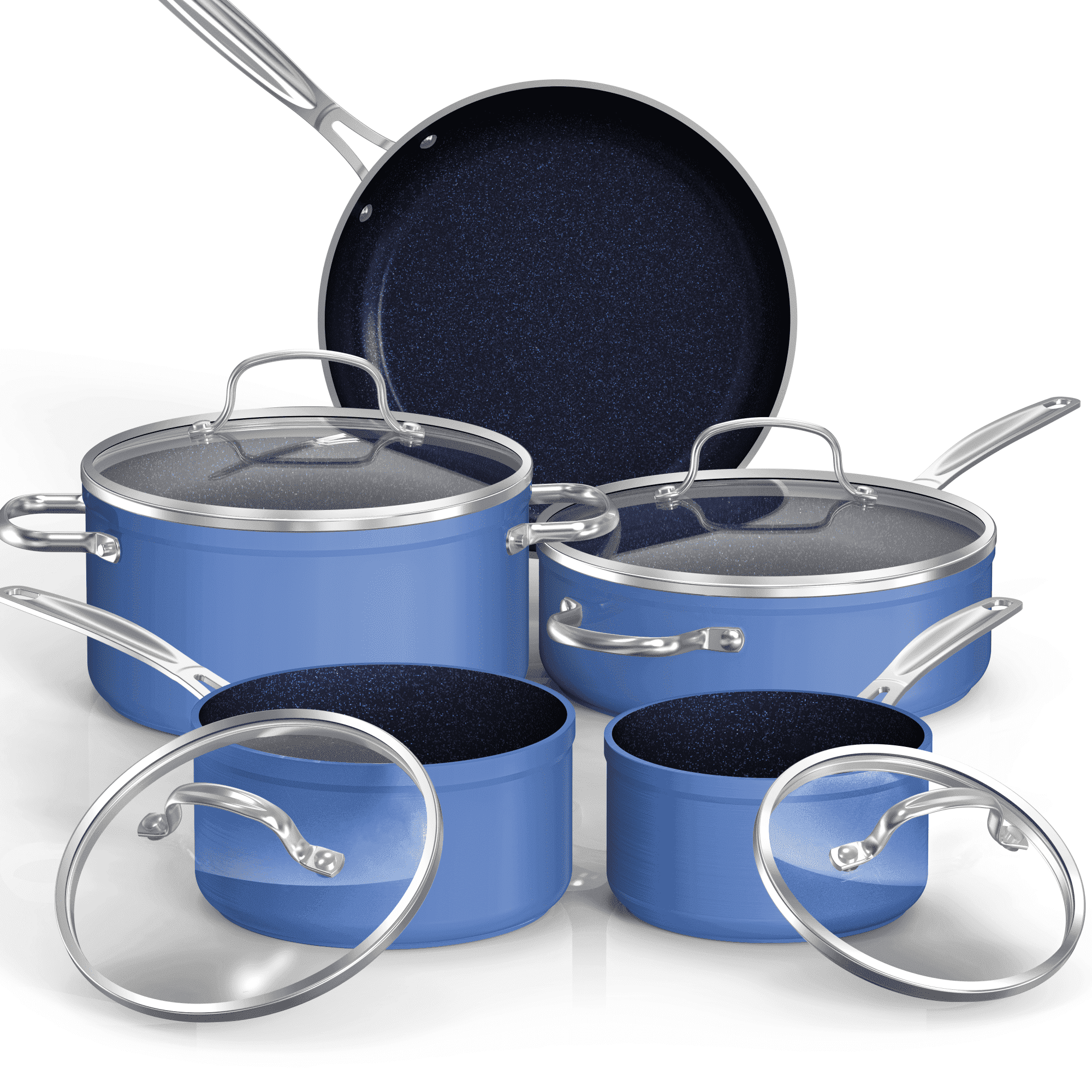 NuWave 9PC Nonstick G10 Duralon Blue Ceramic Cookware Set, Forged