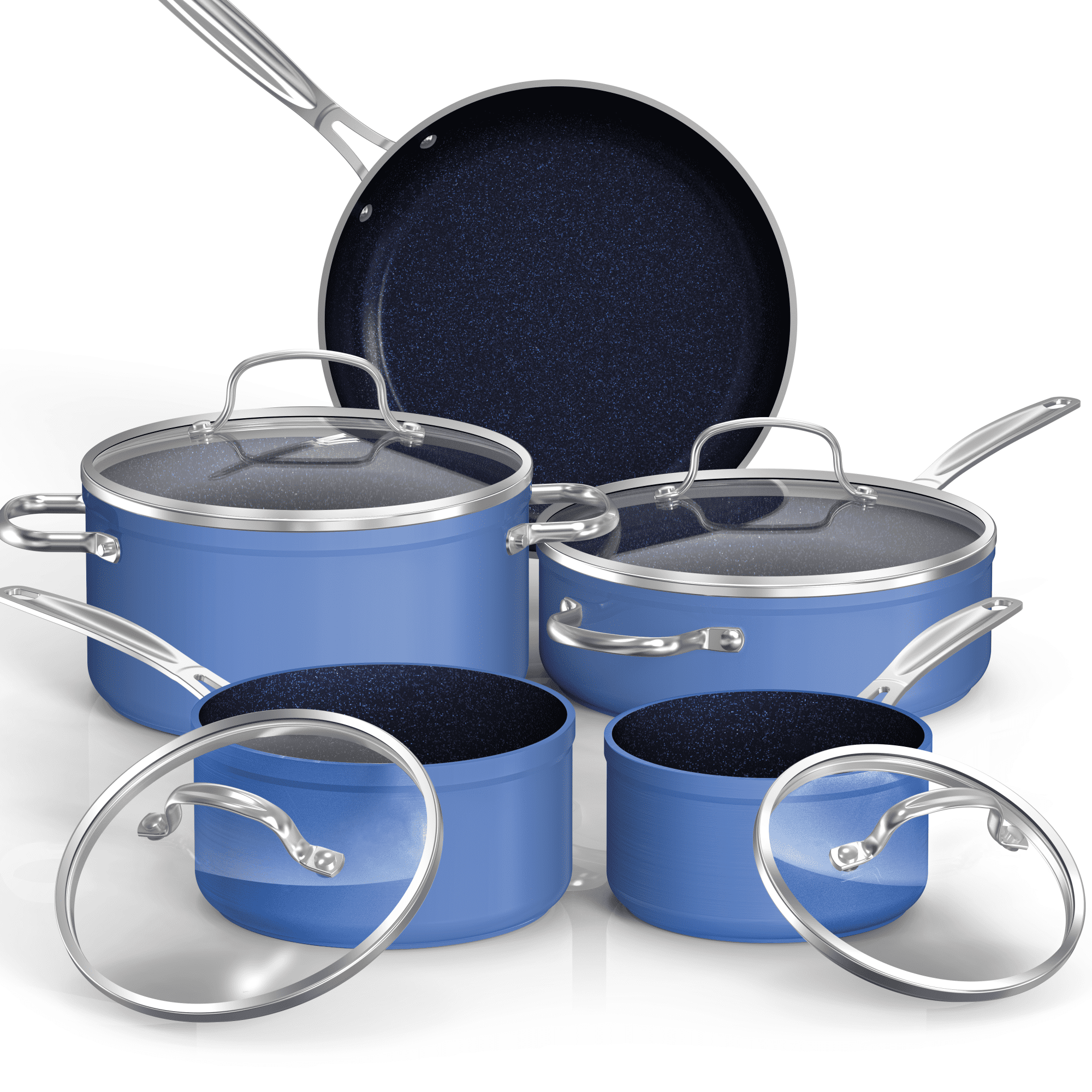 NuWave 12pc Nonstick Cookware Set, Healthy Duralon Blue Ceramic Pots and Pans  Set Nonstick, Lightweight Cookware Set Works on All Cooktops, Blue 