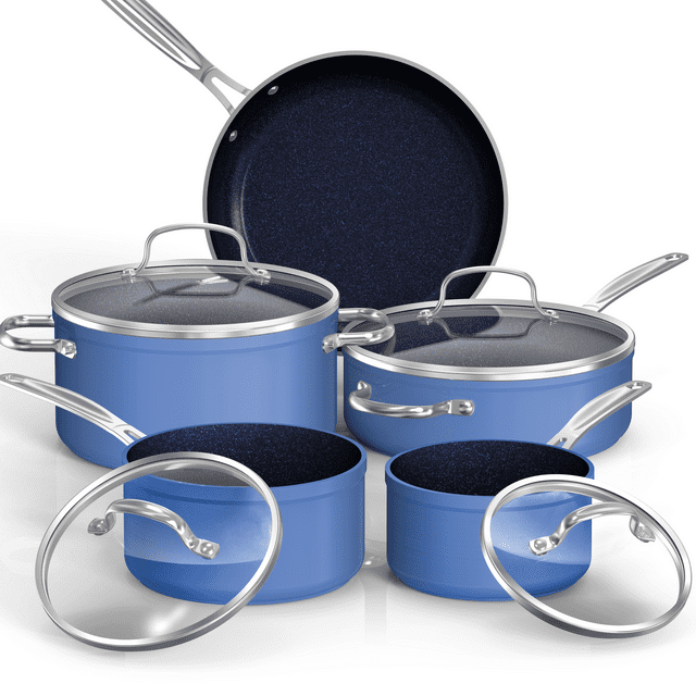 NuWave 9PC Healthy Nonstick Duralon Blue Ceramic Cookware Set Oven Safe, Pots and Pans