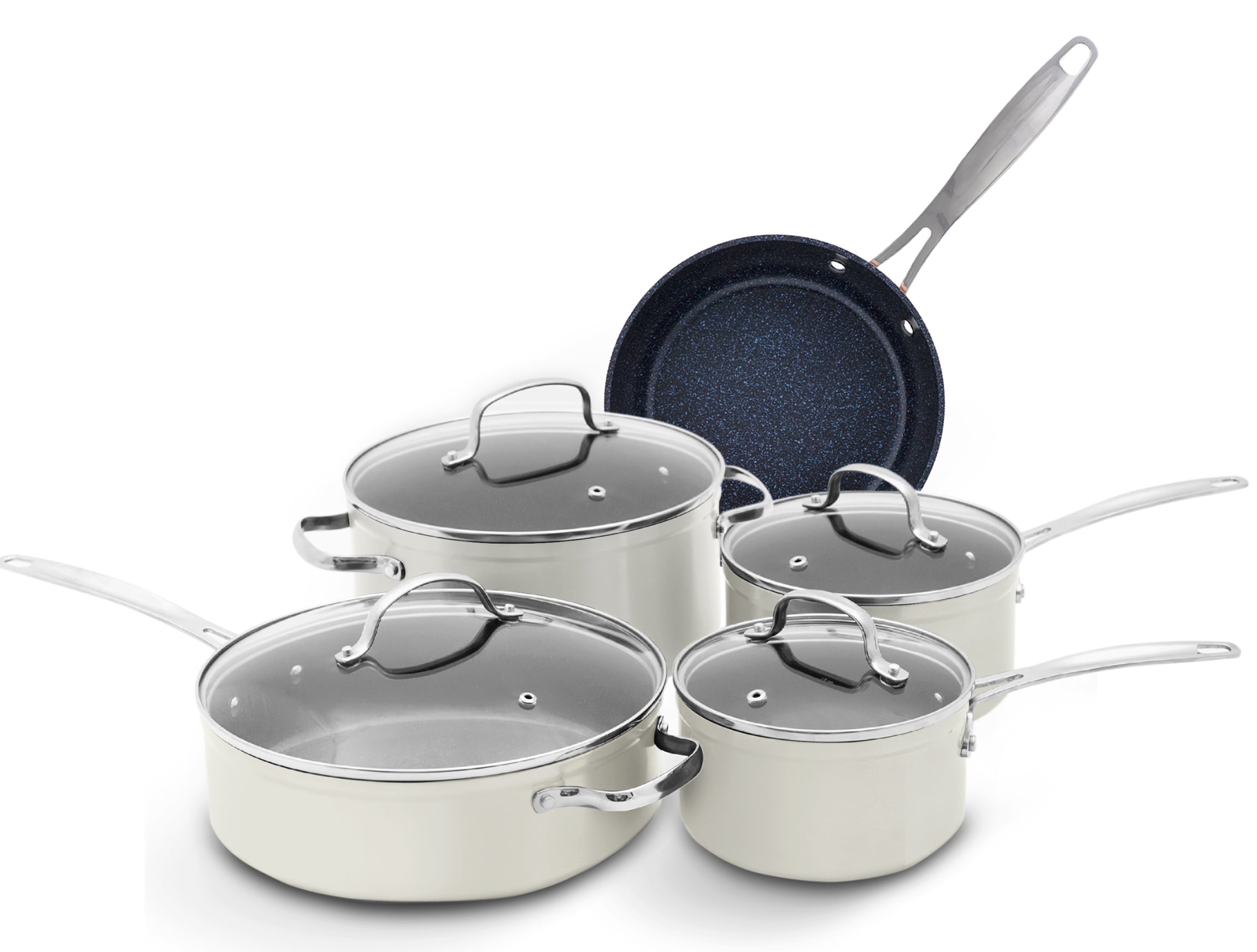NuWave 9PC Nonstick Cookware Set Healthy Duralon Blue Ceramic, Pots and Pans Set with