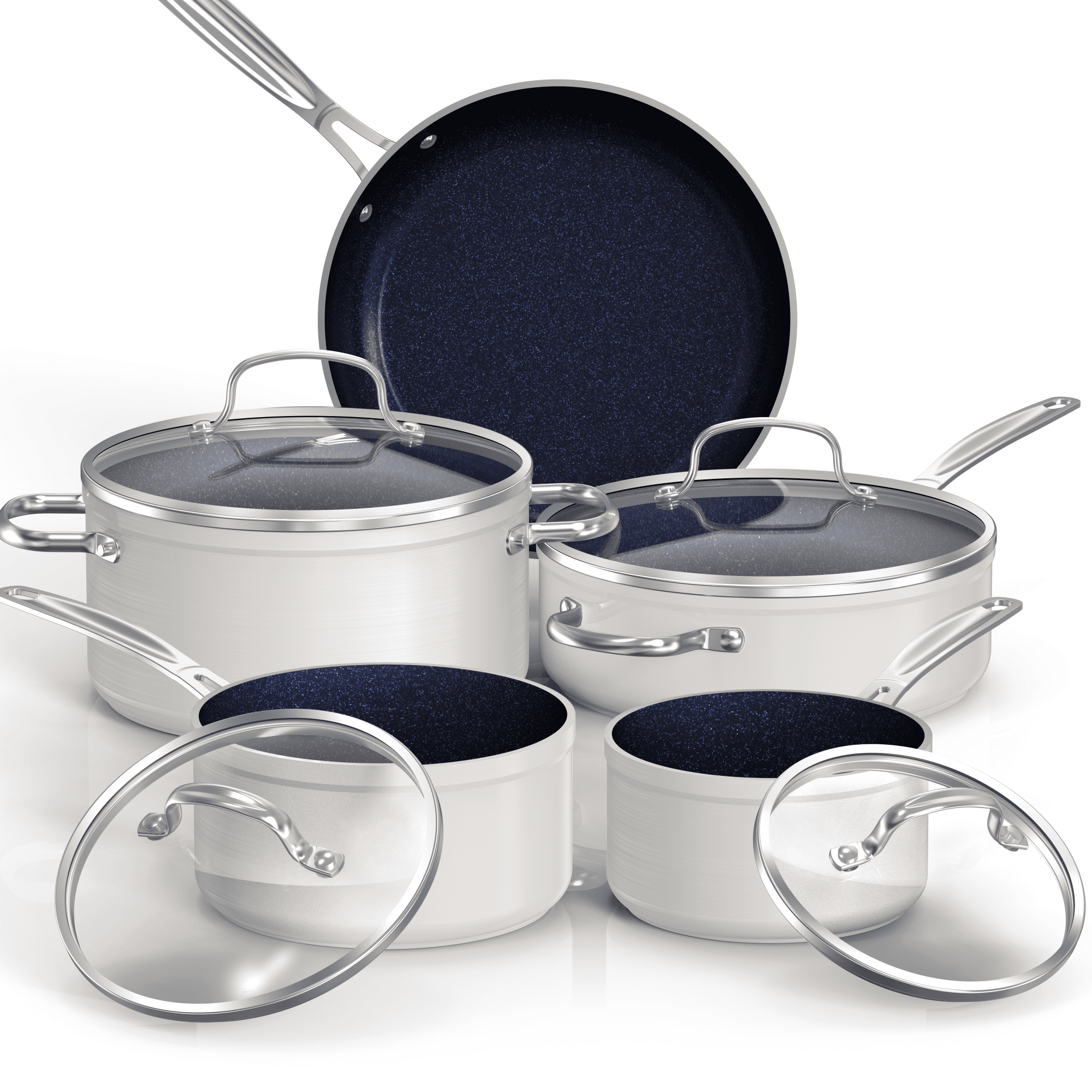 NuWave 9PC Nonstick Cookware Set Healthy Duralon Blue Ceramic, Pots and Pans Set with