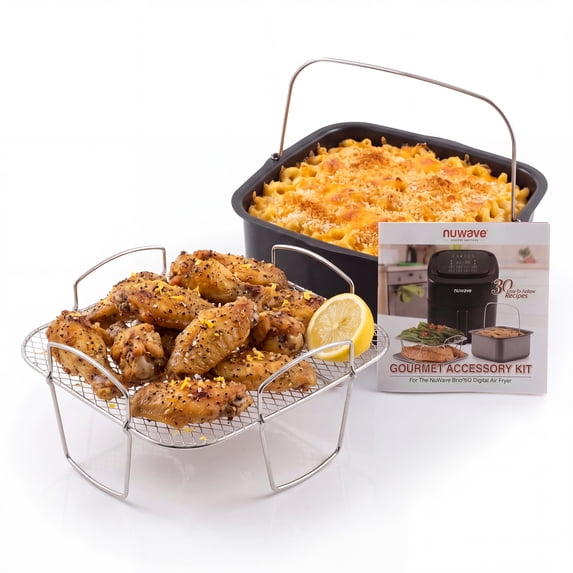 NuWave Brio 6-Quart. Digital Air Fryer Gourmet Accessory Kit, Baking, Stainless Steel, Pan, Bake, Fries