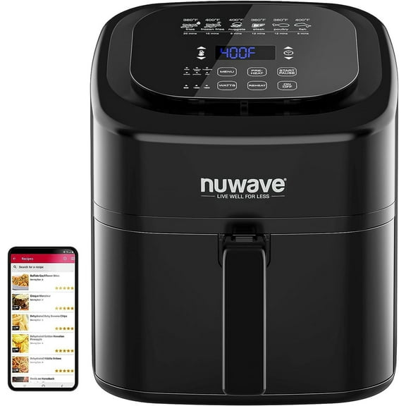 NuWave Brio 6-Quart Digital Air Fryer with One-Touch Digital Controls, Automatic Shutoff, Stainless Steel, Cooking