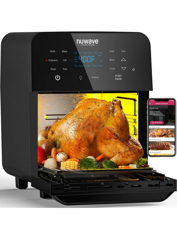 NuWave Brio Air Fryer Oven, 15.5-Quart Large Capacity Airfryer Cookers, Powerful 1800W, Integrated Smart Thermometer, Countertop, Cooking