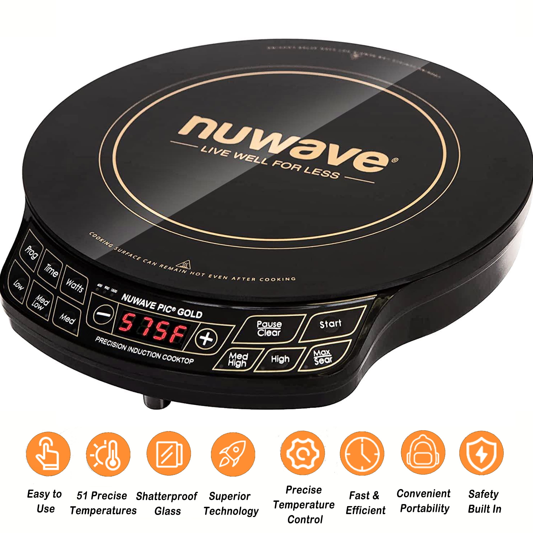 Nuwave Flex Precision Induction Cooktop, Portable, Large 6.5” Heating Coil,  10.25” Shatter-Proof Ceramic Glass, 3 Watt Settings, 4Qt Induction-Ready