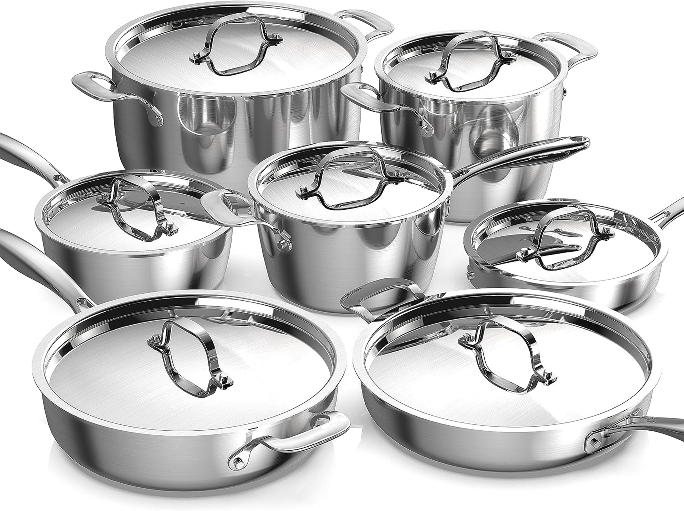 NuWave Professional 9 Pieces Induction Cookware Set, Heavy-Duty Tri-Ply  3.1mm Thickness Stainless Steel Cookware Set, Stay-Cool Handles and Works  on All Cooktops, Pan 