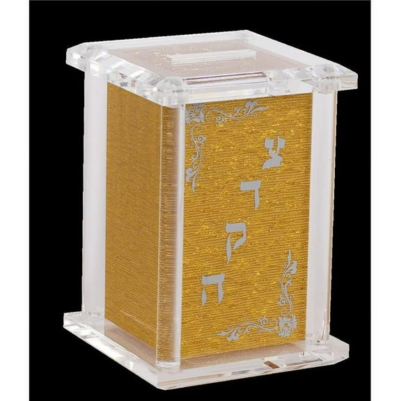 Nua 59530 5 x 3 in. Acrylic Gold Imprinted Tzedakah Box with Poles
