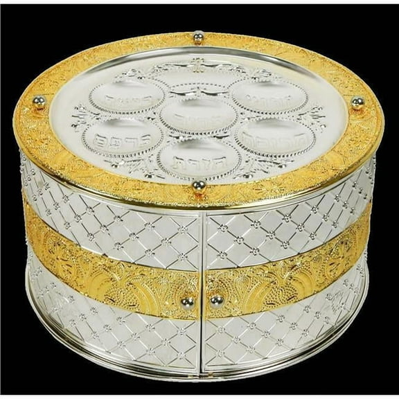 Nua 59570 15.75 x 7.85 in. 3 Tier Plated Seder Plate, Silver & Gold - Large