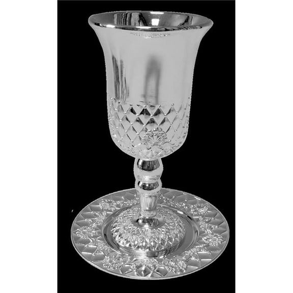 Nua 59592 6 in. Kiddush Cup Set on Stem, Silver Plated
