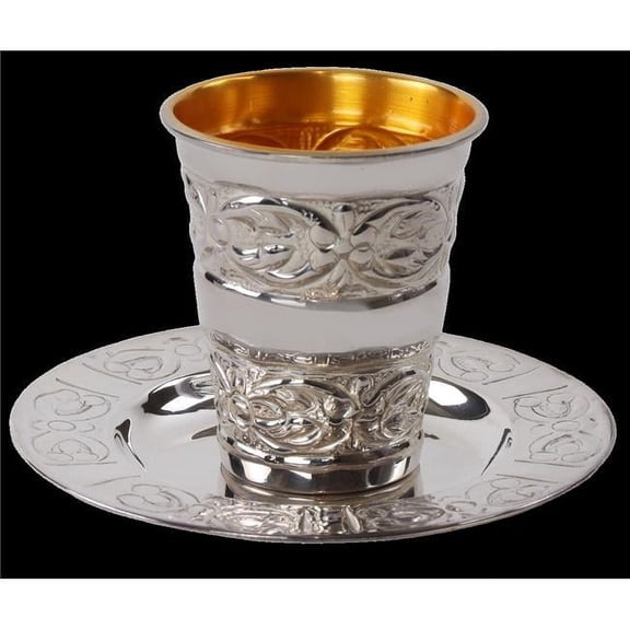 Nua 59663 3.5 x 5.5 in. 925 SC Kiddush Cup Set Cup & Tray