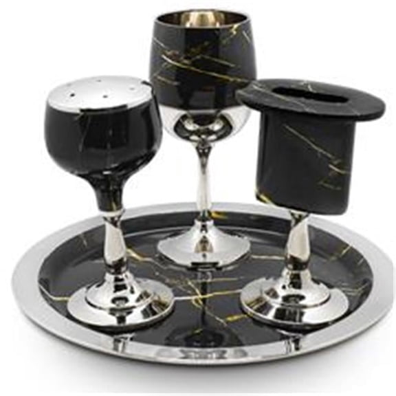 Nua 60177 Aluminum Havdalah Set, Black & Gold