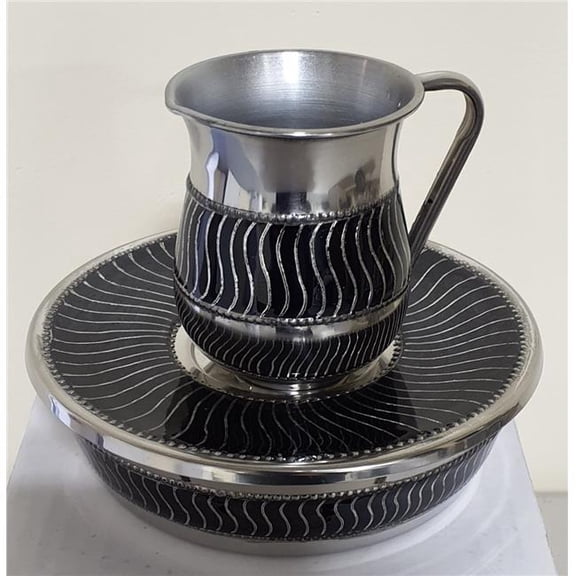 Nua 60343 Black Enamel Mayim Achronim with Silver Waves Stainless Steel