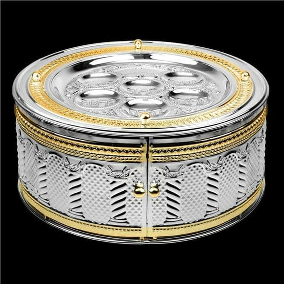 Nua 61039 6 x 15 in. 3 Tier Silver Plated & Gold Royal Palace Design Seder Plate