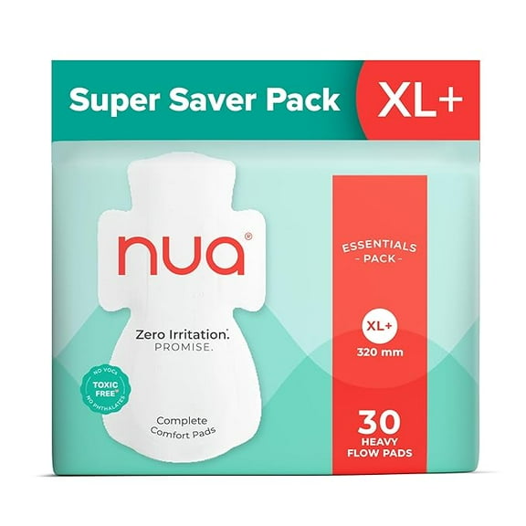 Nua Complete Comfort Sanitary Pads for Women XL+ | Pack of 30 | Heavy Flow Pads | Super Saver | Zero Irritation Promise | Comfortable All-Day