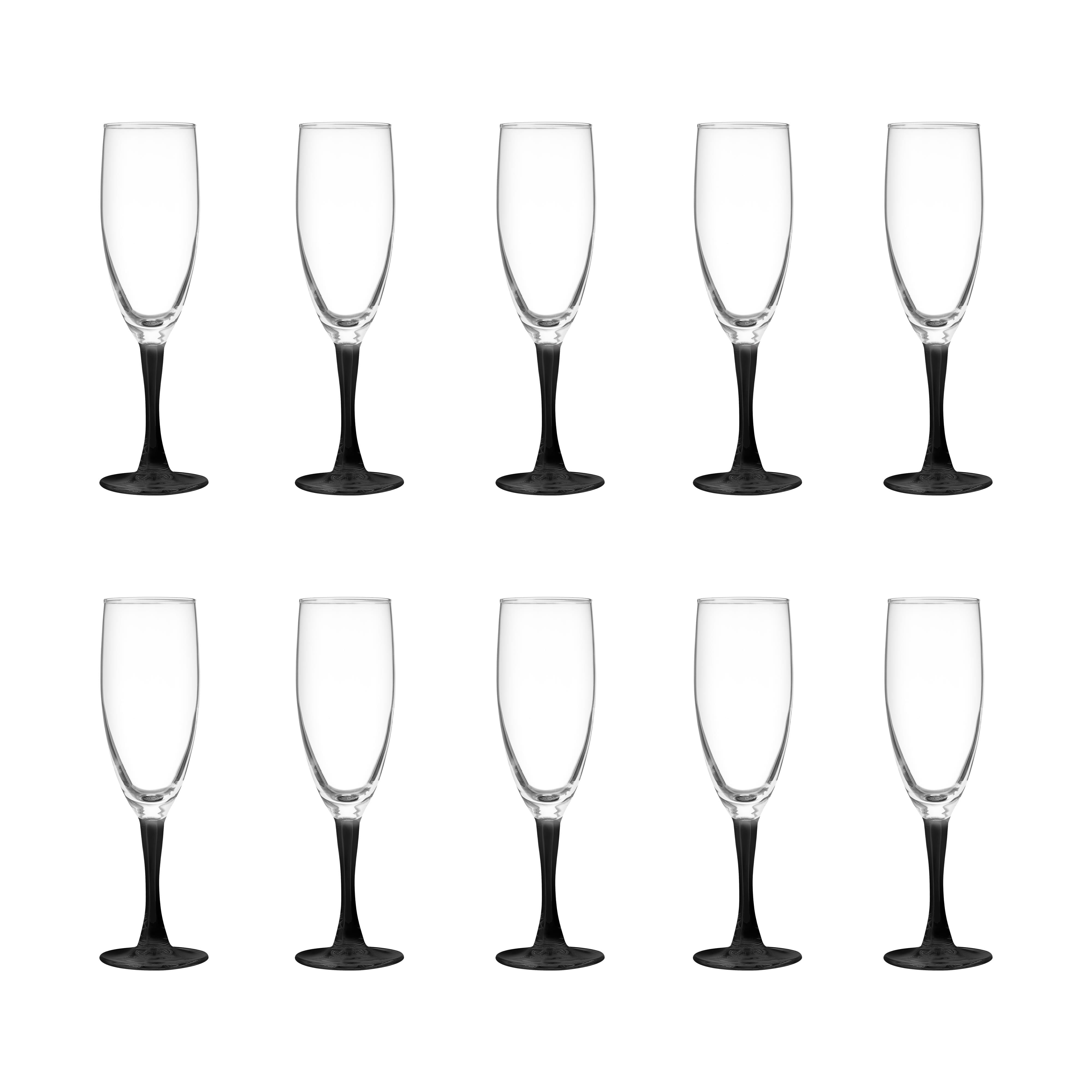 Nuance Champagne Flutes by ARC 5.75 oz. Set of 10, Bulk Pack - Perfect for Hotel, Bar, Restaurant or Lounge - Black