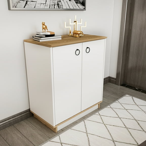 Nuanse Storage Cabinet with Doors, White Accent Cabinet, Modern Free Standing Cabinet, Sideboard with Metal Base for Bedroom, Living Room, Kitchen and Office Oud Oak Finish
