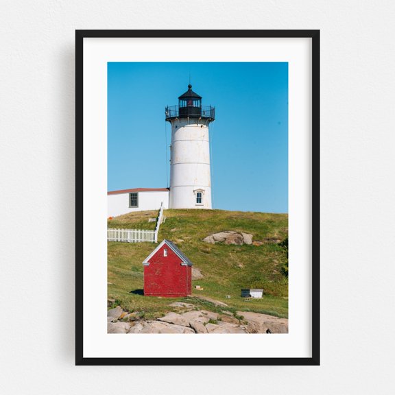Nubble Light - York Maine Photography Lighthouse Coast Landscape Rustic Scenic Rural Architecture Black Framed Wall Art Print 5 x 7 inches