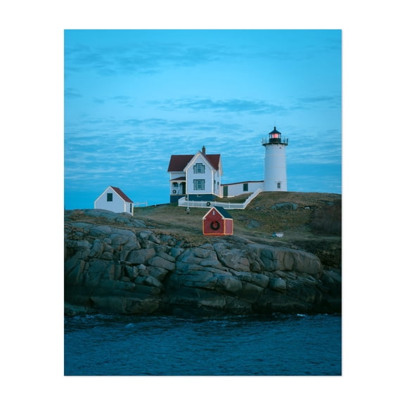 Nubble Lighthouse, York - York Maine Photography Lighthouse Coast Ocean Landscape Scenic Rural Architecture Unframed Wall Art Print 24 x 32 inches