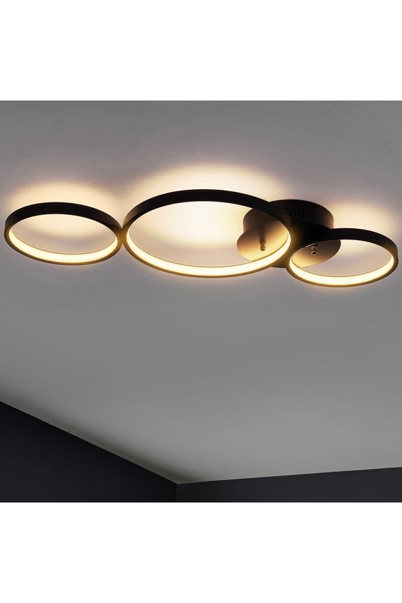 Nube 26.88" 3-Light Contemporary Modern Metal Integrated LED Flush Mount, Black, JYL7100A