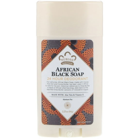 Nubian Heritage, 24 Hour Deodorant, African Black Soap, 2.25 Oz (64 G), Pack of 2