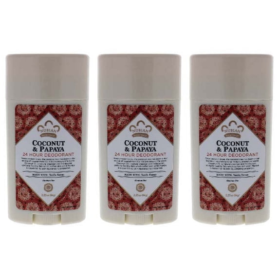 Nubian Heritage Coconut and Papaya 24 Hour Deodorant Stick - Pack of 3, Deodorant Stick 2.25 oz