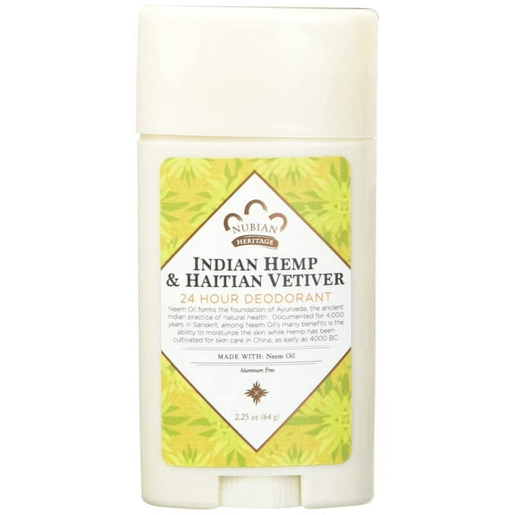 Nubian Heritage Deodorant - all Natural - 24 Hour - Indian Hemp and Haitian Vetiver - with Neem Oil - 2.25 Ounce - Pack of 2