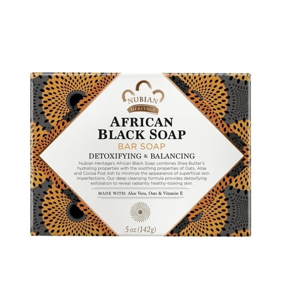 Nubian Heritage Detoxifying Bar Soap Bath and Body Skincare All Skin Types African Black Soap Fair Trade Shea Butter, 5 oz