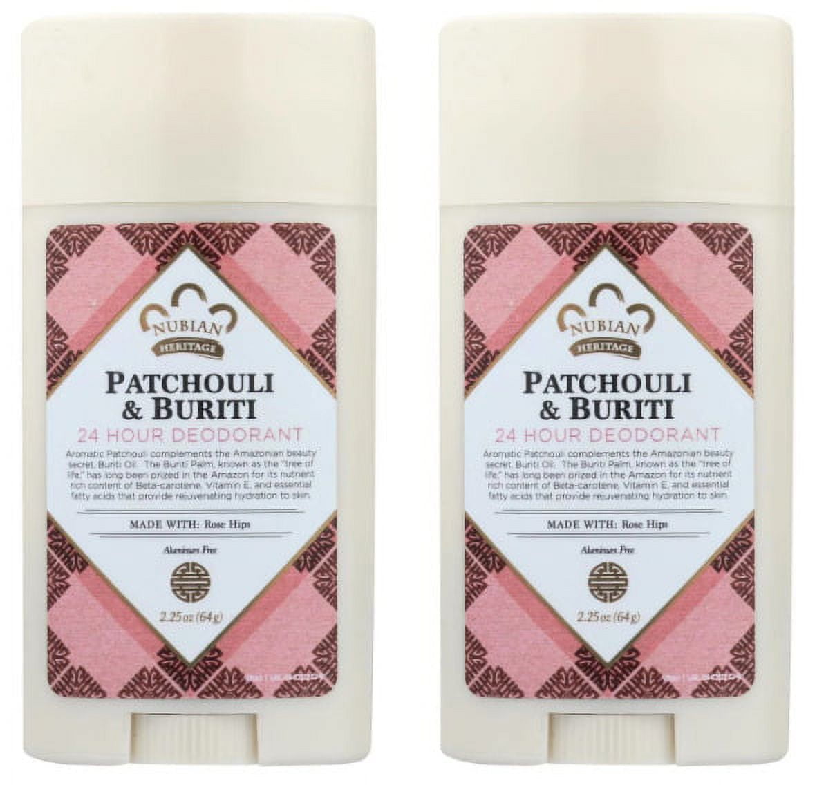 Nubian Heritage PATCHOULI & BURITI 24 HOUR DEODORANT 2.25 oz.(Pack of 2 )