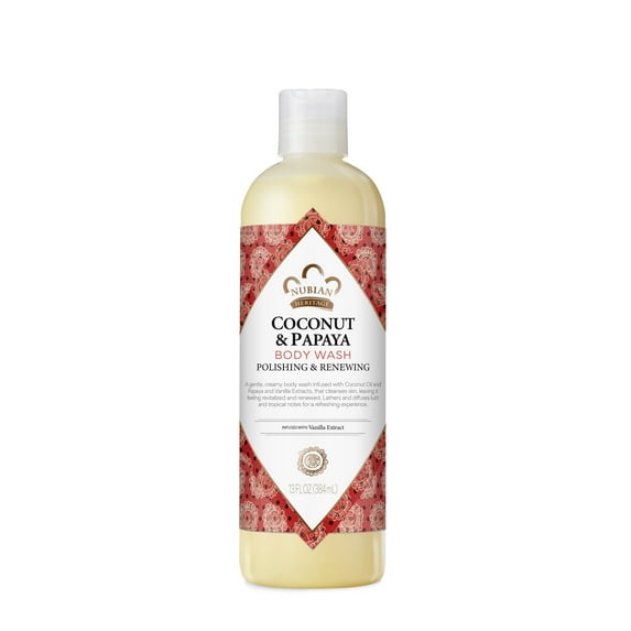 Nubian Heritage Polishing & Renewing Body Wash Cleanser Coconut Papaya for Dry Skin, 13 oz