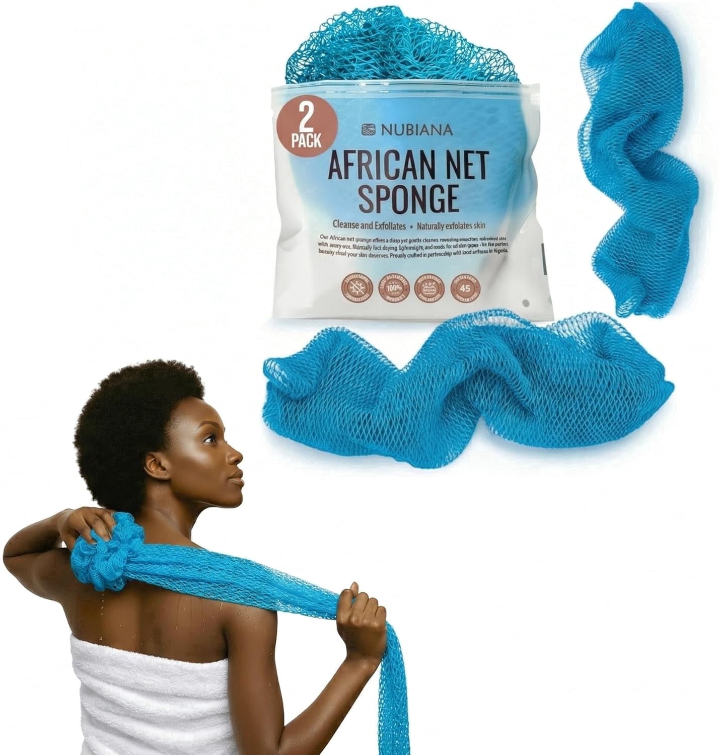 Nubiana African Net Sponge Authentic with Knots | 2 Pack 45 Inch ...