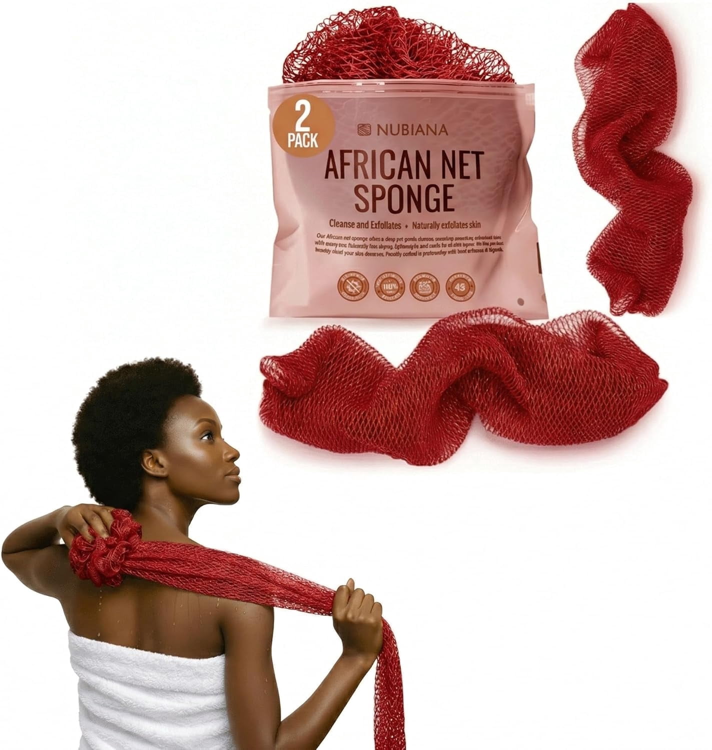 Red Berry Sponge 7 Rope Nubiana African Net Sponge Authentic with Knots | 2 Pack 45 Inch ...
